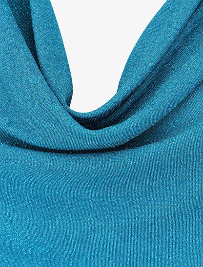 Top droit irisé sans manches col bénitier - Bleu - 3