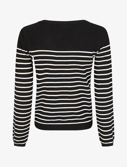 Pull marinière manches longues - Noir - 2