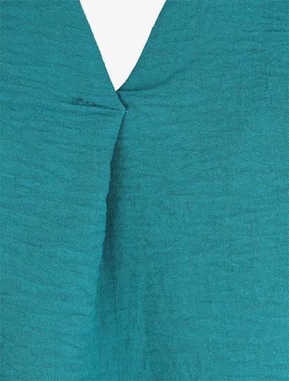 Blouse droite unie à manches longues et col V - Bleu canard - 3
