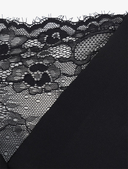 Caraco en voile à col à détail dentelle - Noir - 3