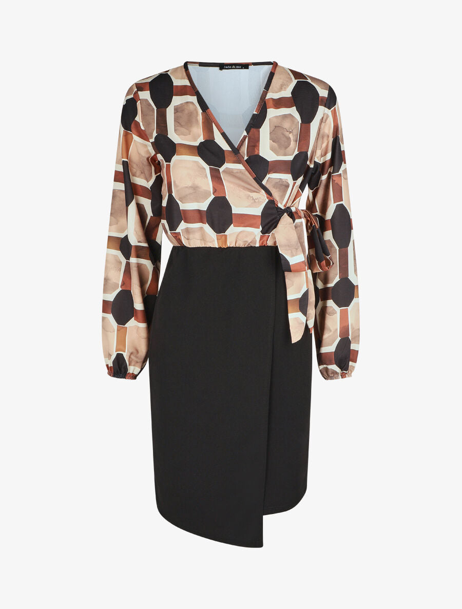 Robe portefeuille ajustée imprimé fantaisie - Camel - 7