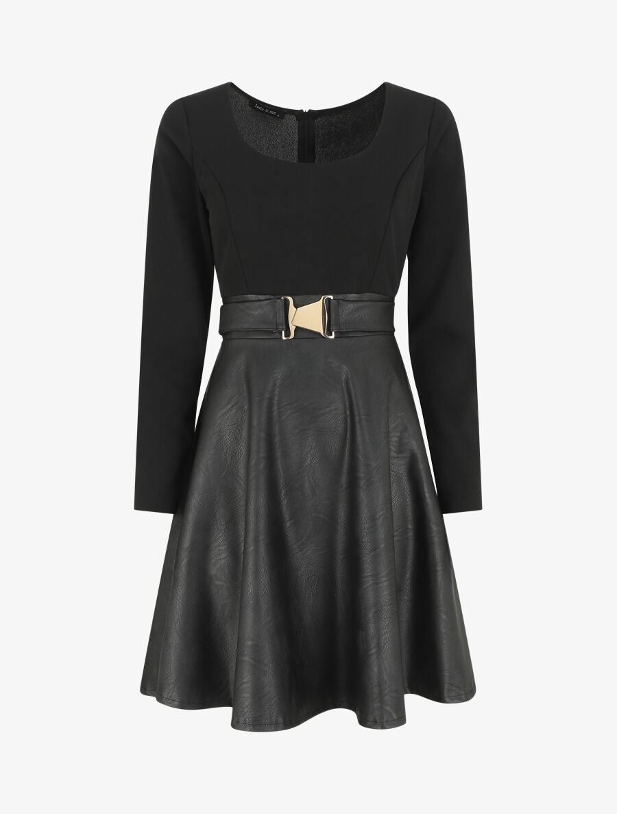 Robe patineuse simili manches longues - Noir - 4