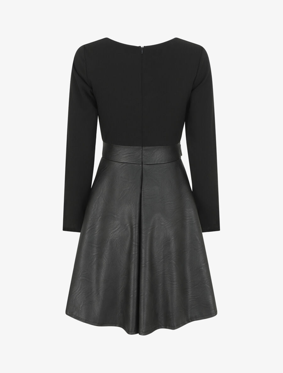 Robe patineuse simili manches longues - Noir - 2