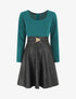 Robe patineuse simili manches longues - Bleu canard - 1