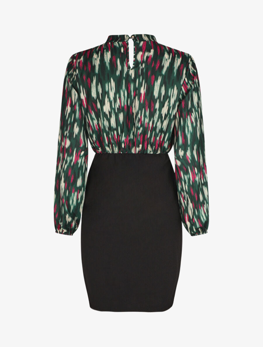 Robe courte ajustée à noeud et imprimé abstrait - Vert - 2