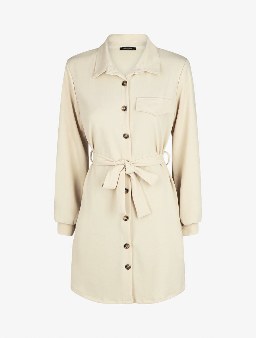 Robe chemise courte manches longues - Beige - 4