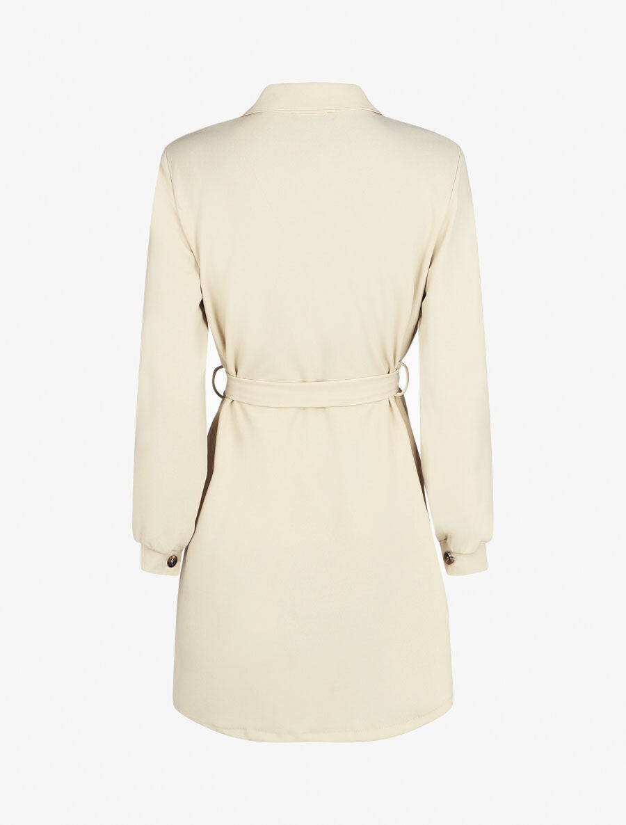 Robe chemise courte manches longues - Beige - 2