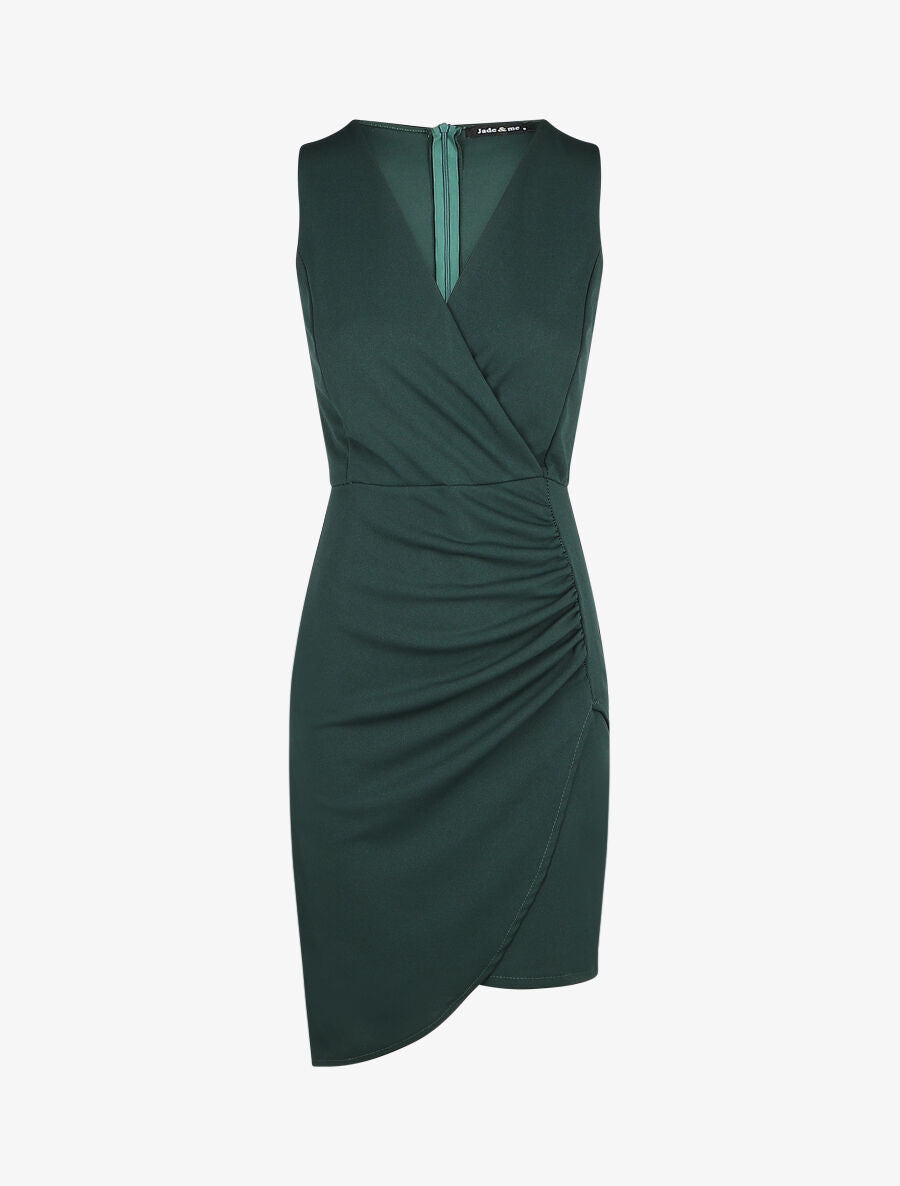 Robe courte drapée sans manches - Vert sapin - 1