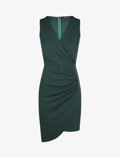Robe courte drapée sans manches - Vert sapin - 1