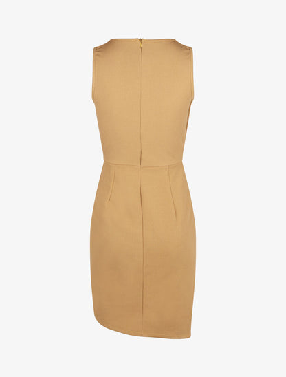 Robe courte drapée sans manches - Camel - 2