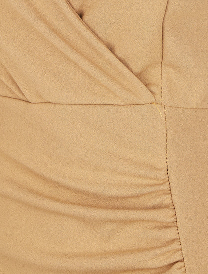 Robe courte drapée sans manches - Camel - 3