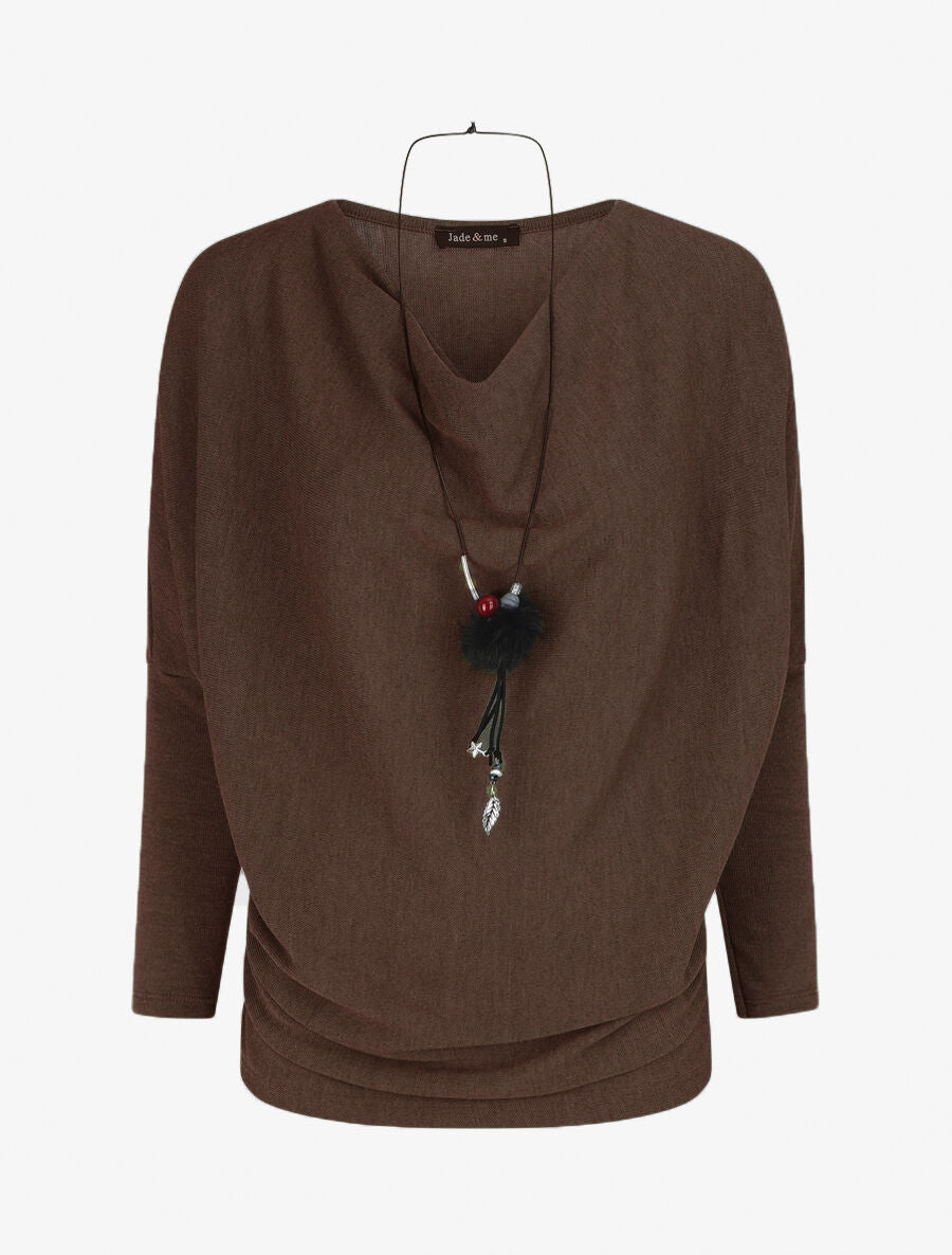 Pull droit col bénitier - Marron - 4