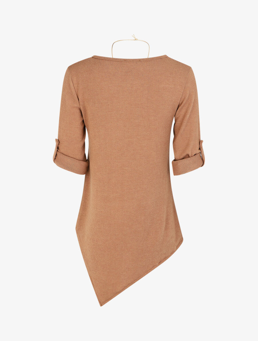 Pull droit asymétrique - Camel - 2