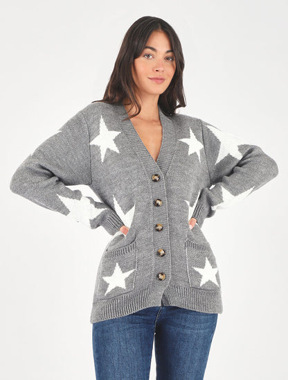 Gilet droit motif étoiles - Gris foncé - 4
