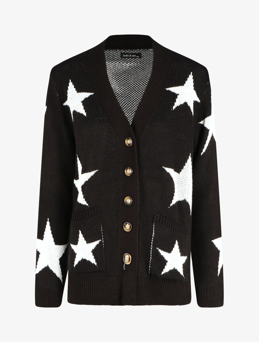 Gilet droit motif étoiles - Noir - 4