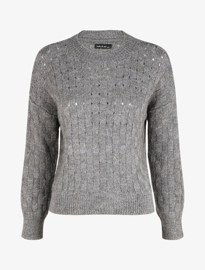 Pull droit maille fantaisie - Gris - 1