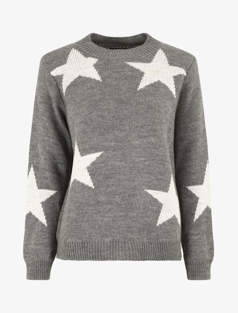 Pull droit motif étoiles - Gris foncé - 1