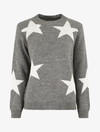 Pull droit motif étoiles - Gris foncé - 1