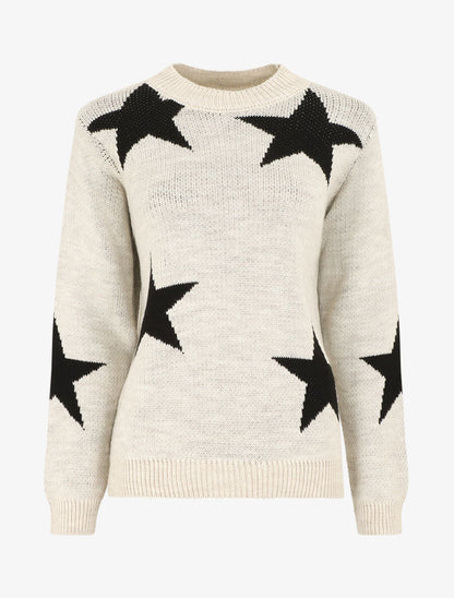 Pull droit motif étoiles - Beige - 1