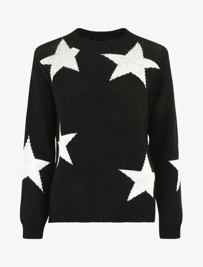 Pull droit motif étoiles - Noir - 4
