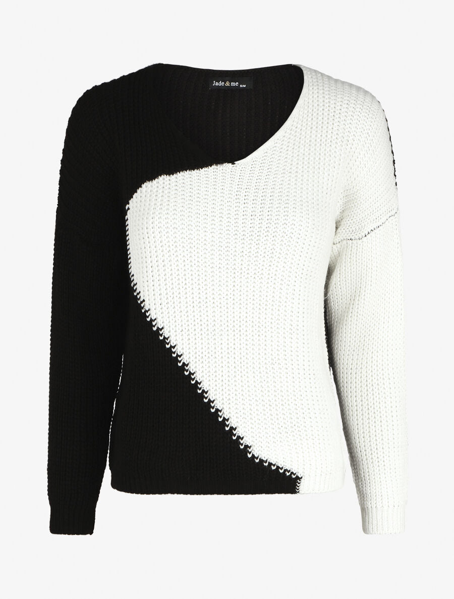 Pull droit bicolore - Noir/blanc - 1