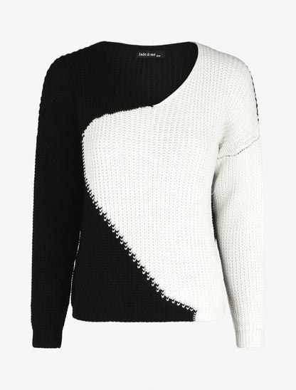 Pull droit bicolore - Noir/blanc - 1