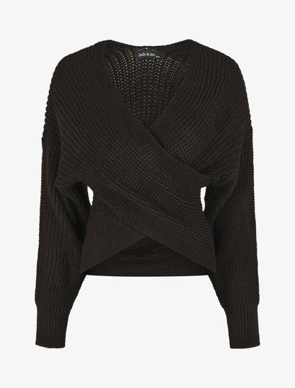 Pull croisé manches longues - Noir - 4