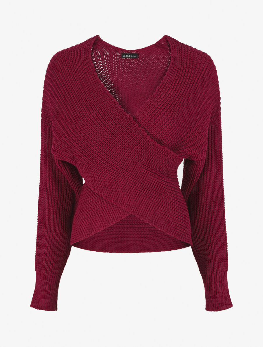 Pull croisé manches longues - Prune - 1