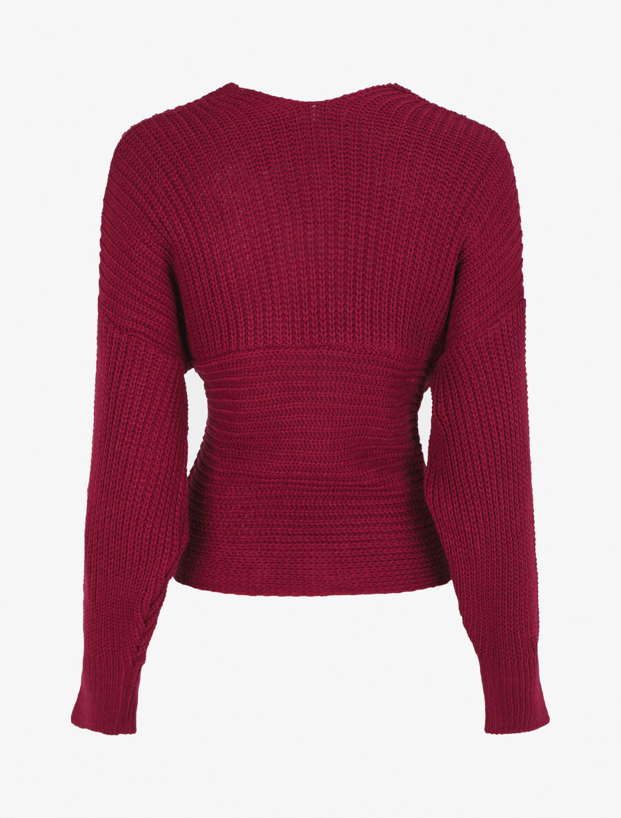 Pull croisé manches longues - Prune - 2
