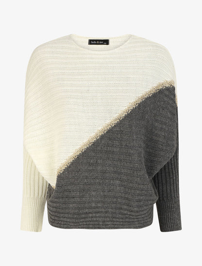 Pull loose manches chauve-souris - Blanc/gris - 1