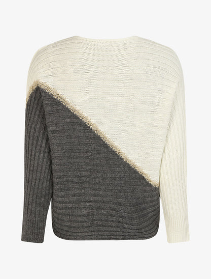 Pull loose manches chauve-souris - Blanc/gris - 2