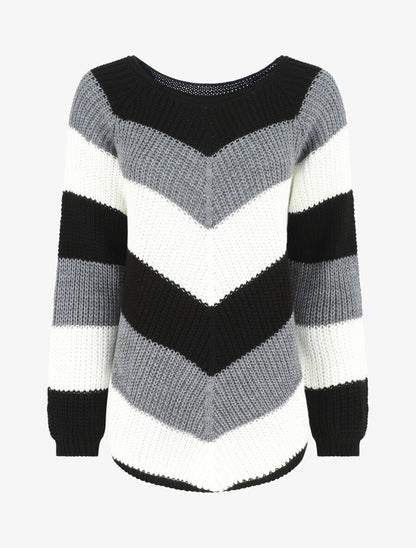 Pull droit rayé col rond - Gris - 1