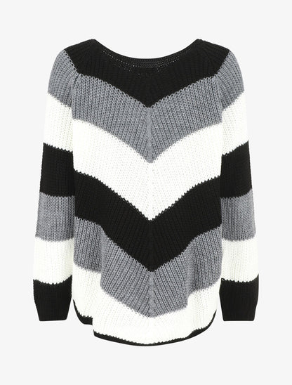 Pull droit rayé col rond - Gris - 2