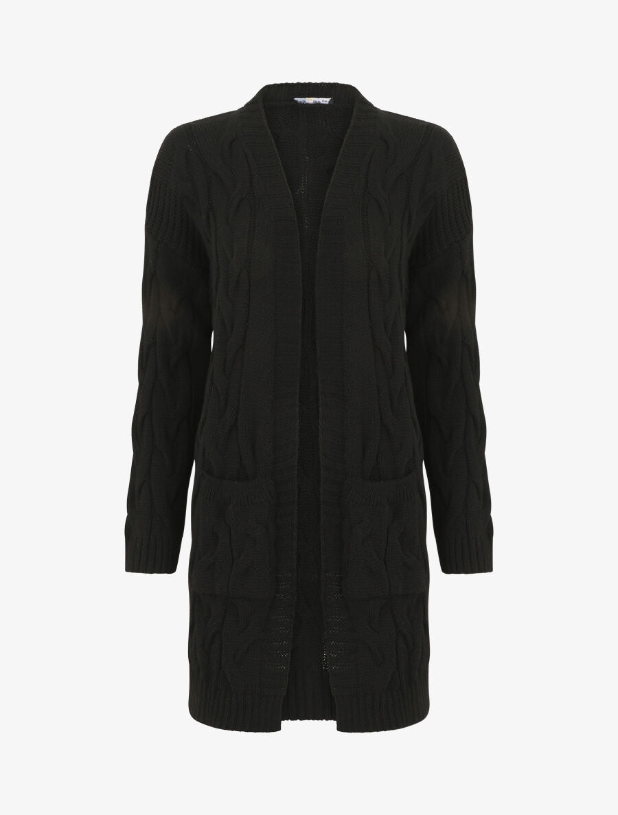 Gilet long effet tressé - Noir - 4