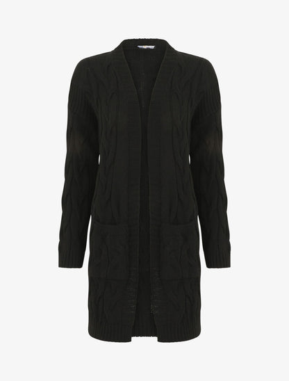 Gilet long effet tressé - Noir - 4