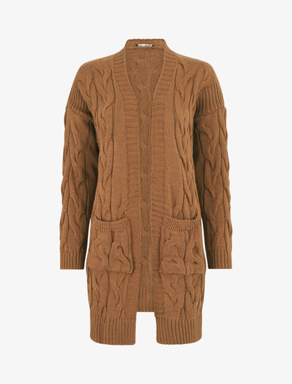 Gilet long effet tressé - Camel - 4