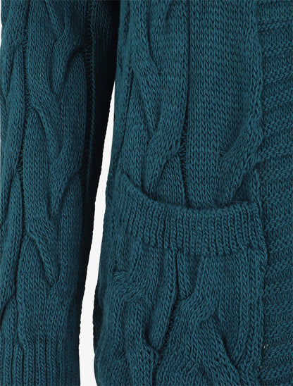 Gilet long effet tressé - Bleu canard - 3