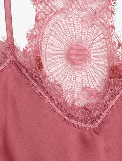 Caraco satiné à dos nageur en dentelle stylisée - Vieux rose - 3