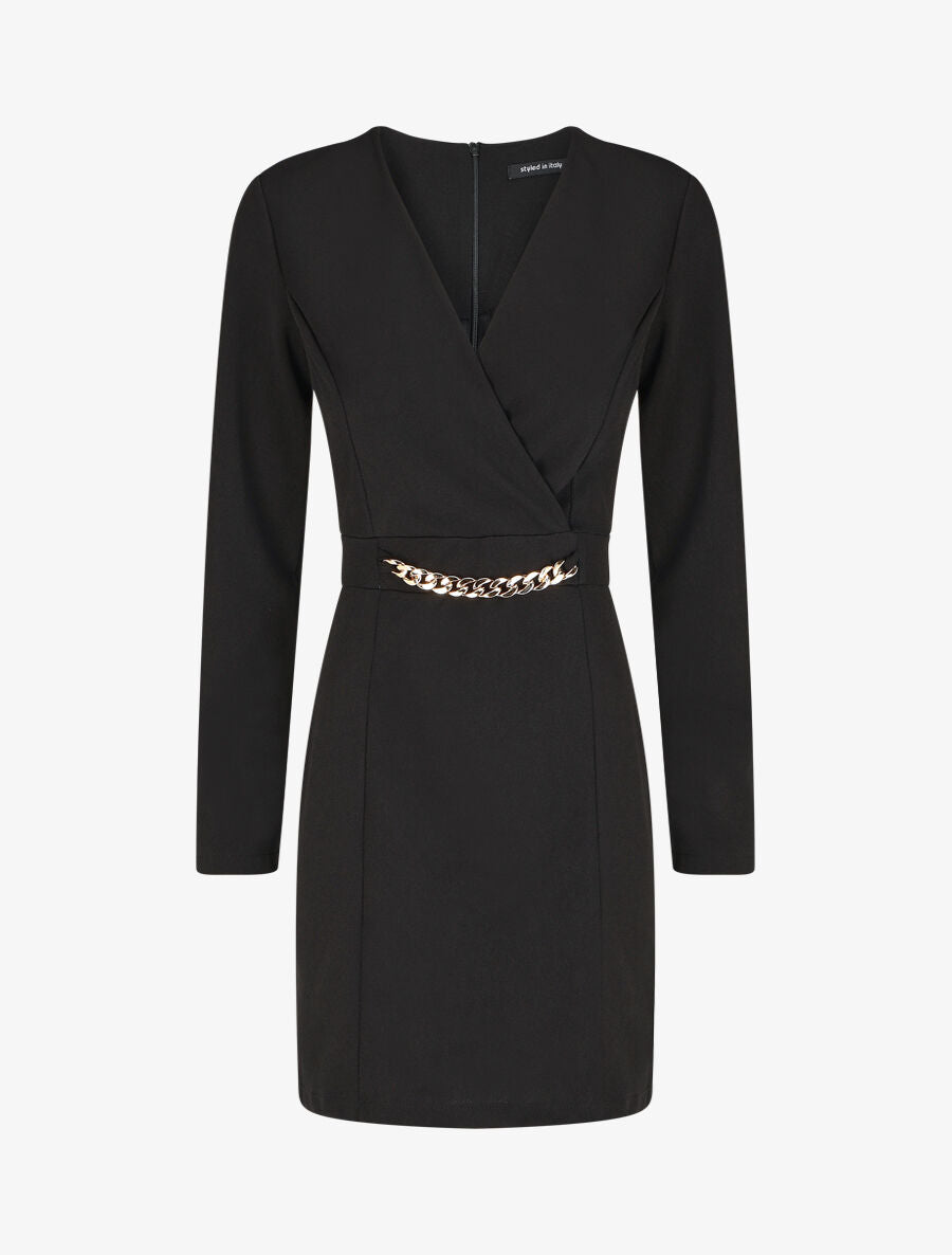 Robe courte ajustée à chaîne - Noir - 1