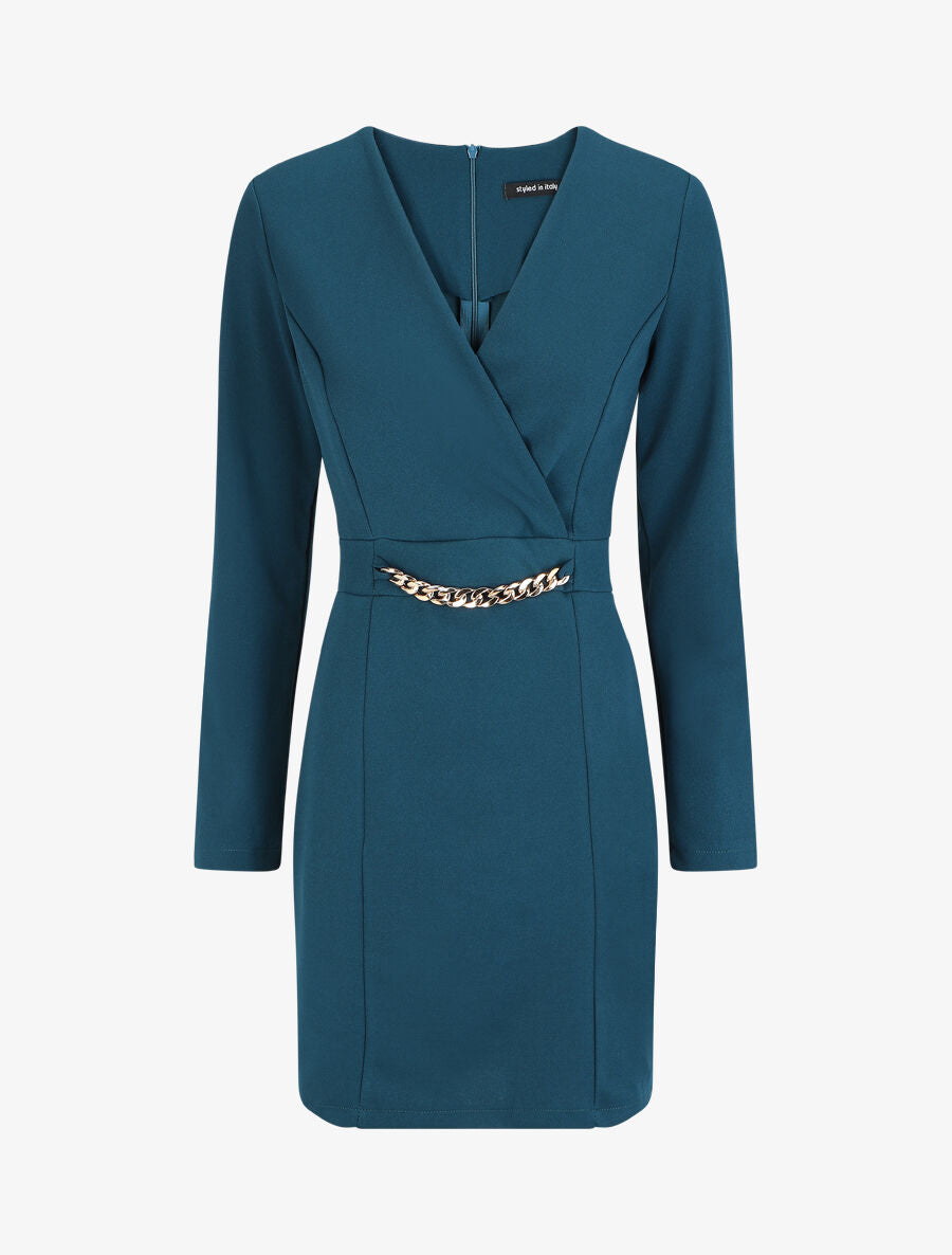 Robe courte ajustée à chaîne - Bleu canard - 1