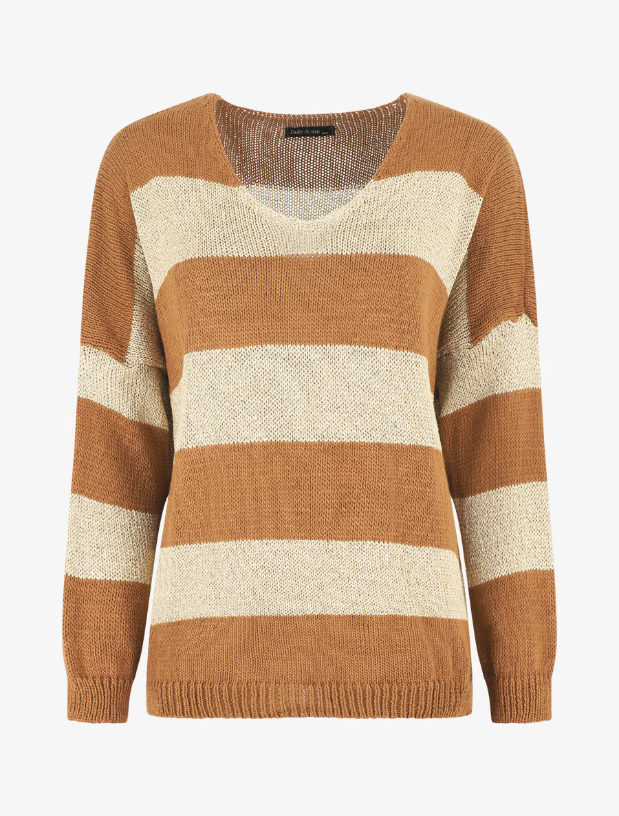Pull oversize rayé et irisé - Camel - 7