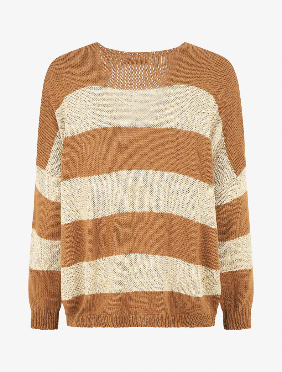 Pull oversize rayé et irisé - Camel - 2