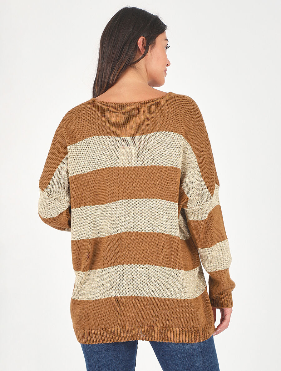 Pull oversize rayé et irisé - Camel - 5