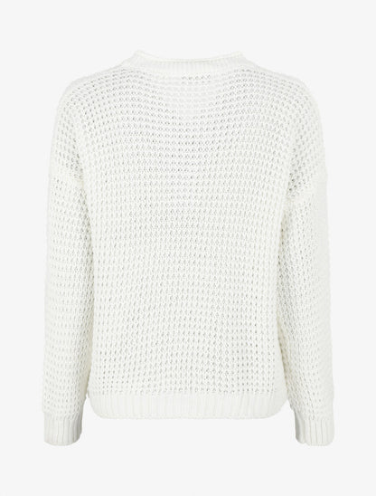 Pull droit uni col V boutonné - Blanc - 2