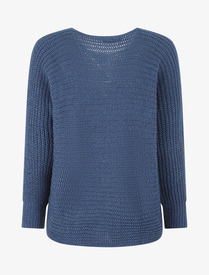 Pull ample uni maille fantaisie - Bleu - 2