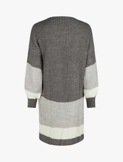 Gilet long rayé manches longues - Gris - 2