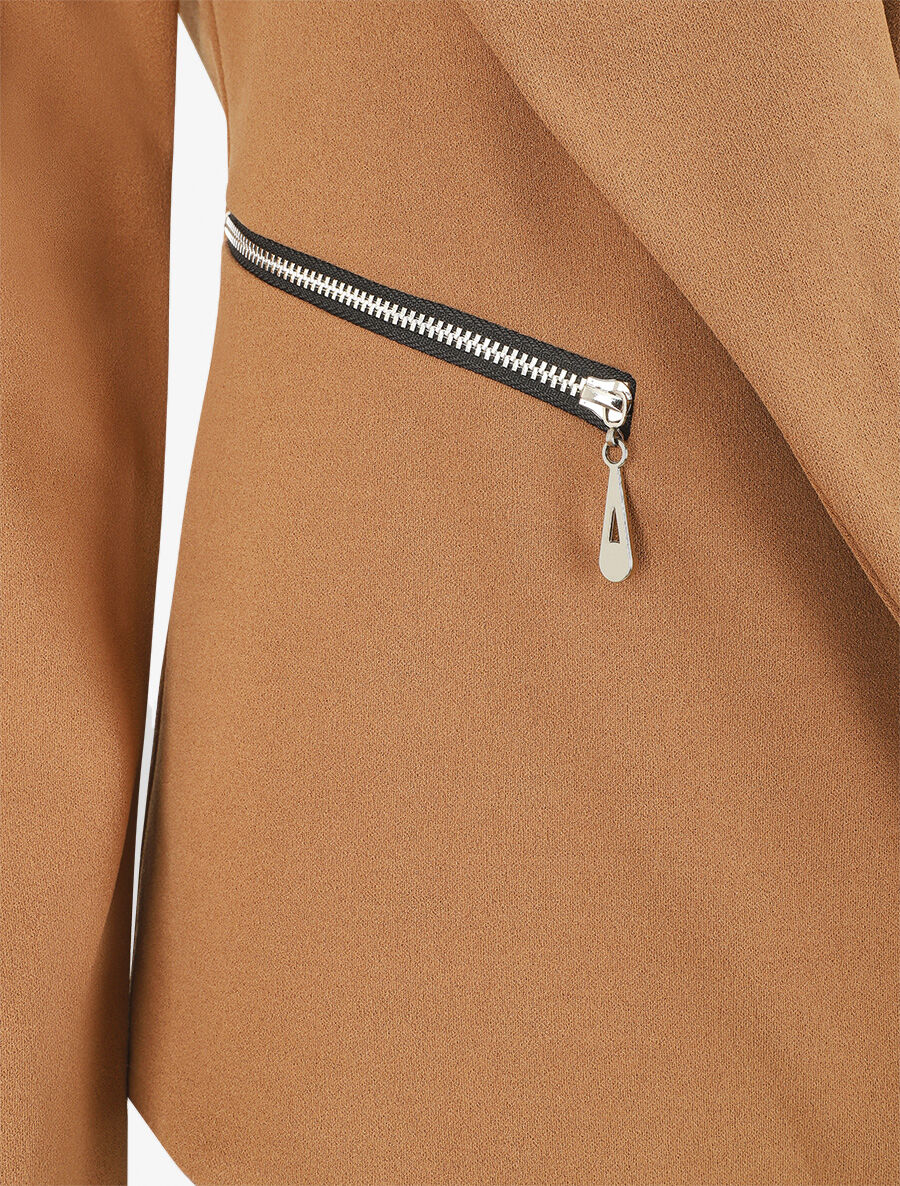 Blazer uni à poches zippées - Camel - 3