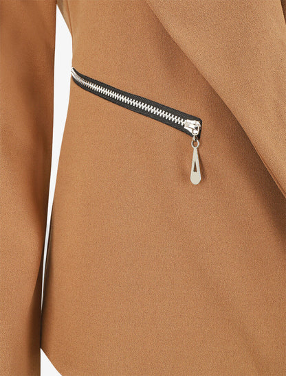 Blazer uni à poches zippées - Camel - 3