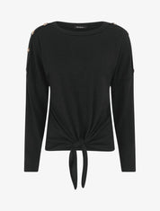 Pull droit uni à noeud et boutons - Noir - 5
