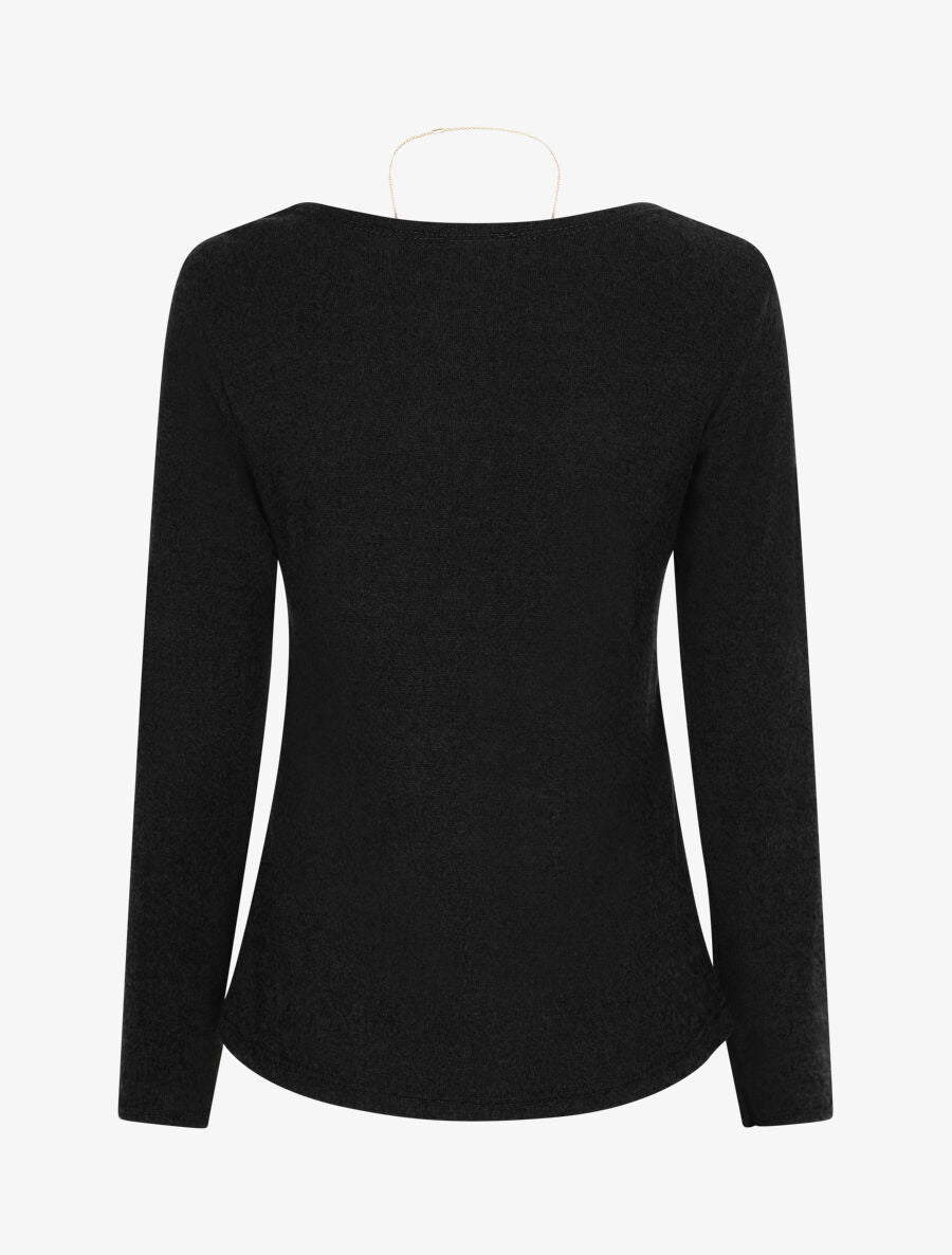 Pull fin uni et sautoir - Noir - 2